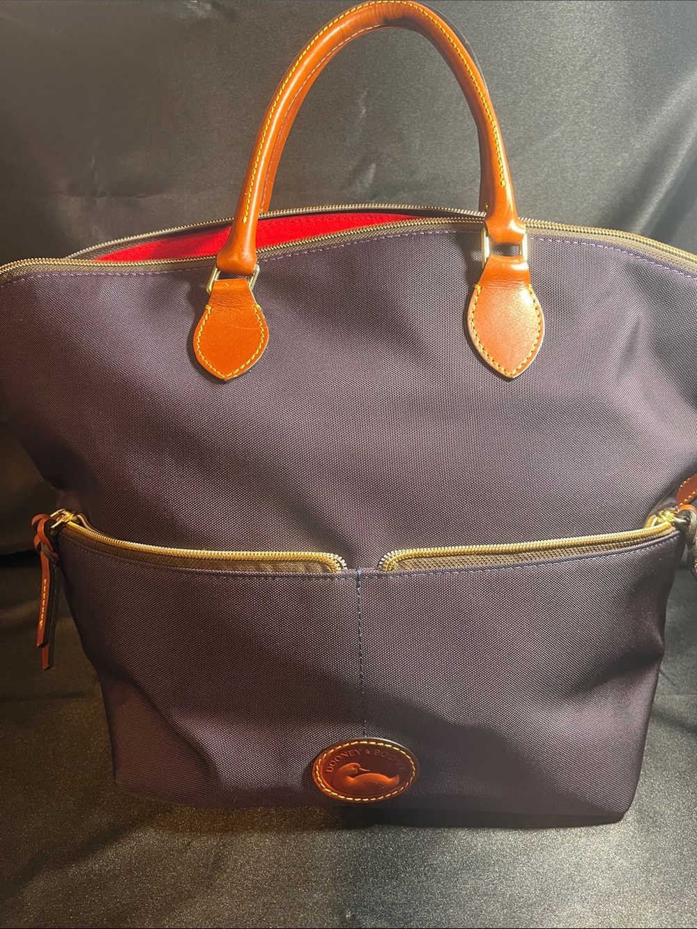 Dooney & Bourke Navy Nylon Laptop Tote with Tan Leather Trim